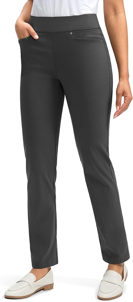 Women's Golf Pants with 3 Pockets High Waisted Tummy Control Stretch Pull-on Dress Pants Work Casual for Women