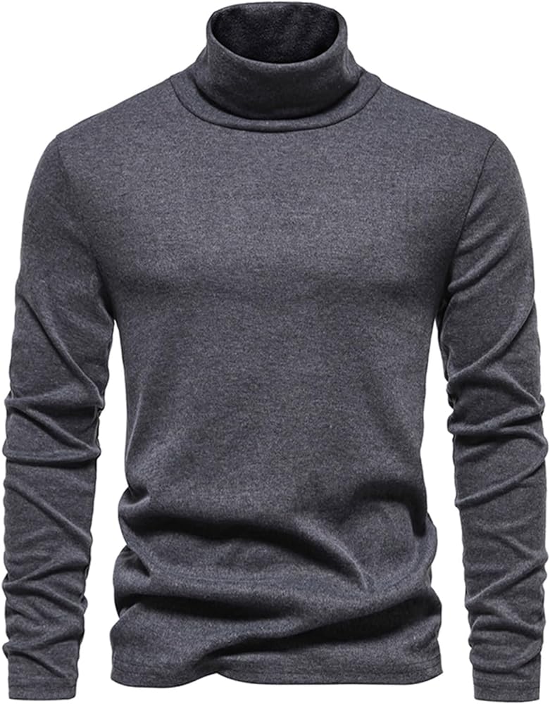 DOLKFU Men's Turtle Neck Solid Color Shirts Comfy Regular Fit T-Shirts Long Sleeve Casual Fashion Shirt