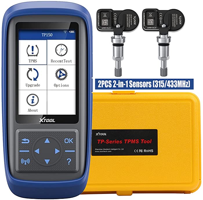 XTOOL TPMS Relearn Tool TP150 2022 Newest TPMS Tool, with 2pcs 2 in 1 TS100 Sensors[$59 Value]​, Program TS100 Sensors(315/433 MHz), Activate/Relearn Sensor, Read/Clear TPMS DTCs, Reset TPMS Light