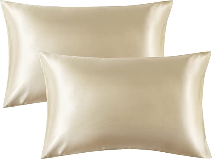 Bedsure Satin Pillowcase for Hair and Skin Queen - Taupe Silk Pillowcase 2 Pack 20x30 inches - Satin Pillow Cases Set of 2 with Envelope Closure