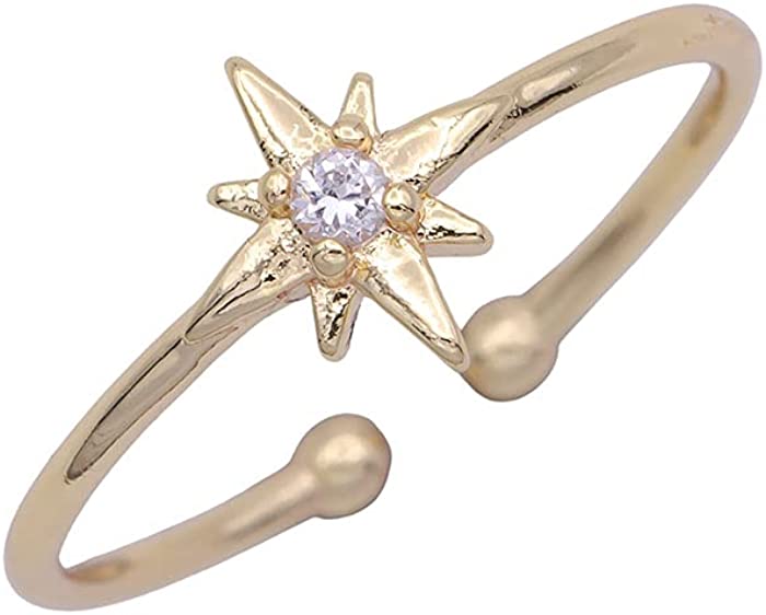 Dainty Gold Starburst Ring Micro Pave Star Celestial Jewelry Open Size Adjustable Stackable,Gold