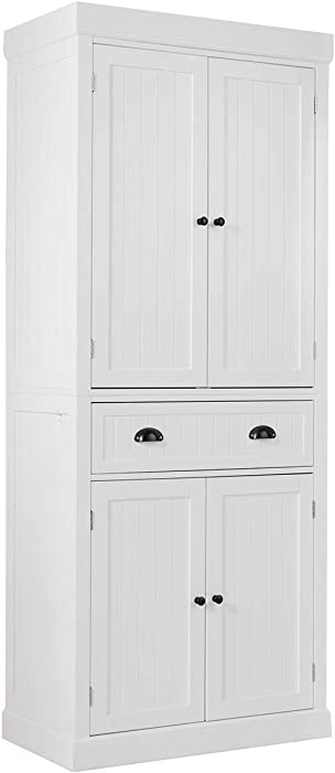 Tangkula 72" H Kitchen Pantry Cupboard Cabinet, Traditional Freestanding Large Tall Storage Cabinet with 2 Cabinets and Drawer, Adjustable Shelves Design, for Living Room Kitchen, 30 x 16 x 72 Inch