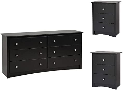 Home Square Contemporary 3 Piece Bedroom Set with Bedroom Dresser and 2 Piece 3-Drawer Nightstand in Black