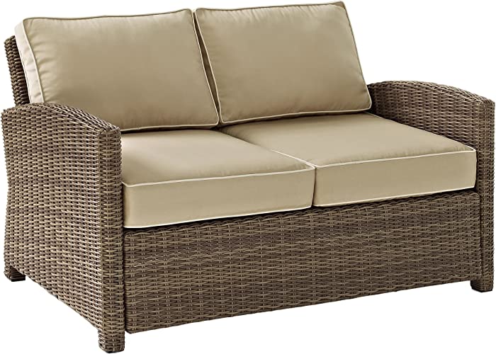 Crosley Furniture Bradenton Outdoor Wicker Loveseat with Cushions - Sand