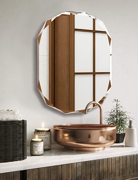 Frameless Scalloped Wall Mirror for Bathroom - Rectangle 20'' X 28'' X 1" Beveled Edge Frameless Rectangle Bathroom Mirror for Wall