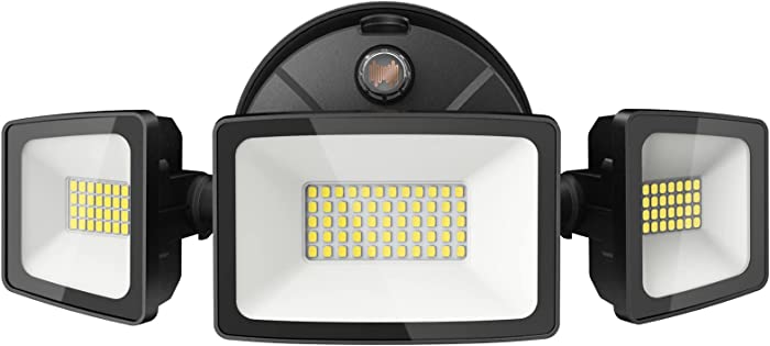 Onforu 55W LED Dusk to Dawn Security Lights, 5500LM Exterior Flood Lights, IP65 Waterproof Outdoor 3 Adjustable Heads Photocell Lights Fixture, 6500K Daylight White Floodlights for Garage, Patio, Yard