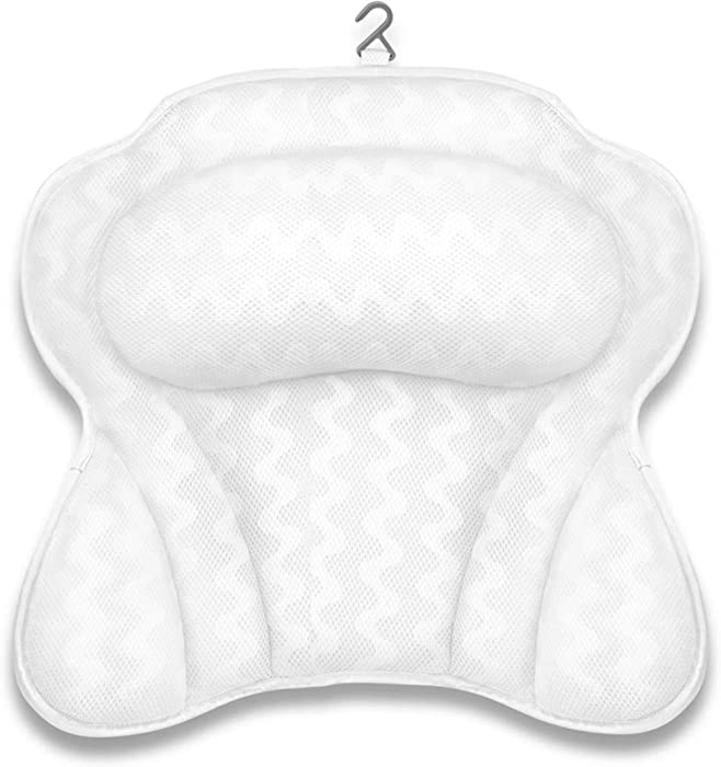 BathRest Bath Pillow for Men & Women, Luxury Bathtub Cushion for Neck Head and Shoulder Support, Air Mesh for Quick Dry, 6 Large Non-Slip Suction Cups for Hot Tub, Jacuzzi and Spas (White)