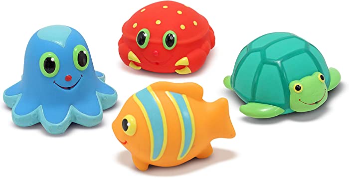 Melissa & Doug Sunny Patch Seaside Sidekicks Squirters With 4 Squeeze-and-Squirt Animals - Water Toys for Kids