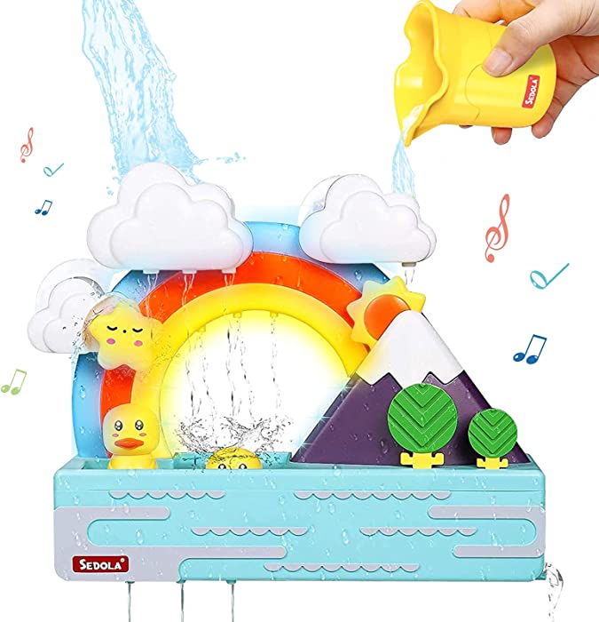 Baby Bath Toys for Toddlers 2-3 Bathtub Toy Musical Sound Bathroom Toy Wall Spin Duck Cloud Weather Toy Kids Water Game Waterfall with Music & Light, Gifts for 18 Months Boys and Girls