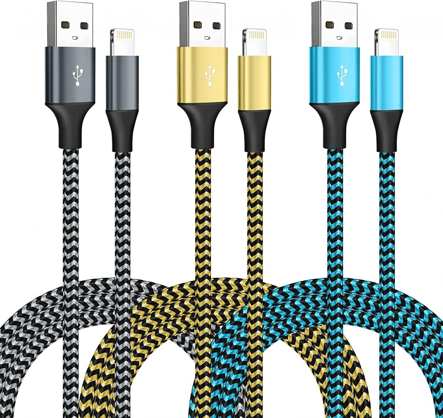[Apple MFi Certified] iPhone Charger 3 Pack 6FT USB Lightning Cable Fast Charging Nylon Braided iPhone Charger Cord Compatible with iPhone 13/12/11 Pro Max/XS MAX/XR/XS/X/8/7/Plus/6S/6/SE/5S/iPad