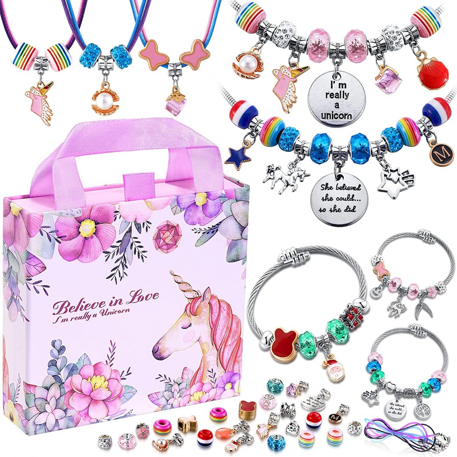 COO&KOO Charm Bracelet Making Kit, Jewelry Making Supplies Mermaid Unicorn Gifts for Teen Girls Crafts for Girls Ages 8-12