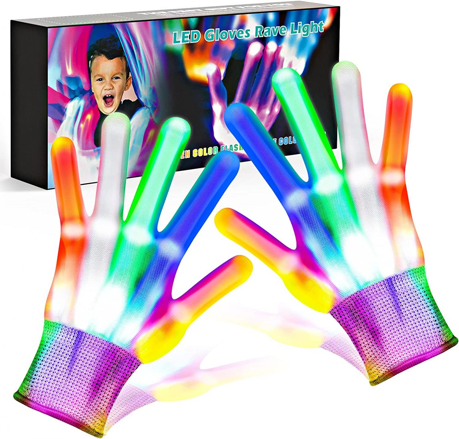 Cool Toys LED Gloves,Boy Toys Age 8-10 Years Old with 6 Flash Mode, Stocking Stuffers for Halloween Christmas Birthday Parties, Fun Toys Gift for 3 4 5 6 7 8 9 10 11 12 Year Old Girls Boys(1 Pair)