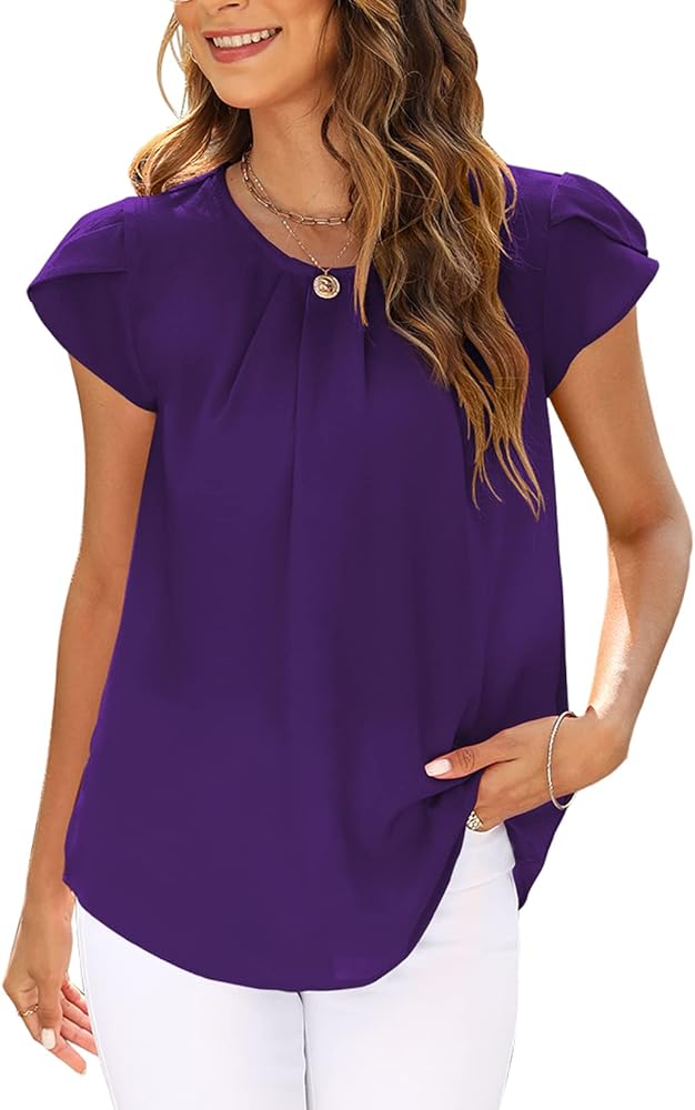 LuckyMore Womens Summer Cap Short Sleeve Tops Dressy Business Casual Work Blouses Shirts