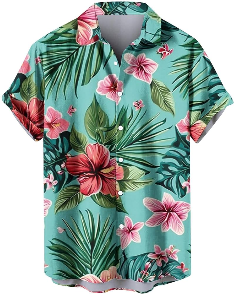 Mens Hawaiian Shirts 2024 Summer Short Sleeve Camp Collar Casual Shirt Fashion Tropical Beach Button Down Shirts