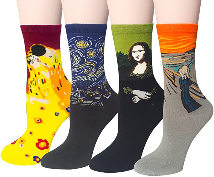 Chalier Womens Famous Painting Art Printed Fun Socks Casual Cotton Cool Novelty Funny Socks for Women
