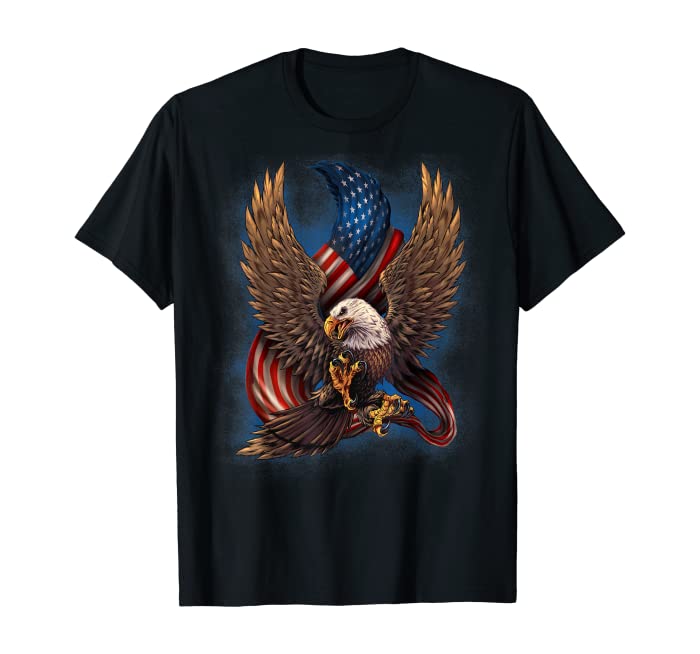 Patriotic American Design With Eagle And Flag Black or Blue T-Shirt