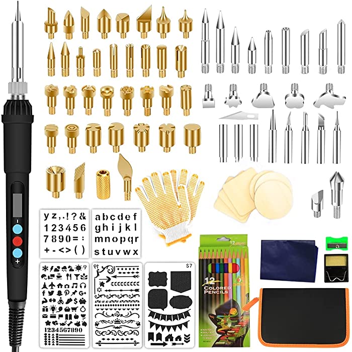 Wood Burning Kit, Professional Wood Burning Tool Pen Set 110 PCS Pyrography Tools with LCD Soldering Iron Woodburner Temperature Adjustable for Embossing Carving Soldering Tips