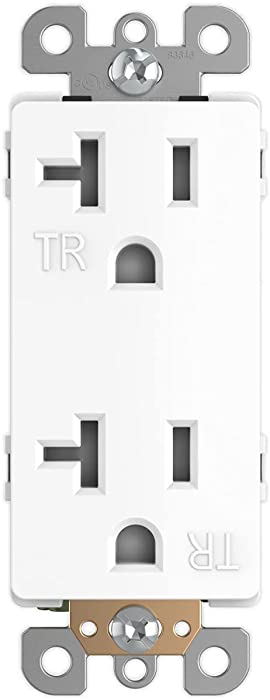 TaniaWiring Decorator Duplex Receptacle Outlet, Tamper-Resistant, Commercial Grade, 20A 125V, Self-Grounding, 2-Pole, 3-Wire, 1 Pack, TAN-D7103W - White, UL Listed
