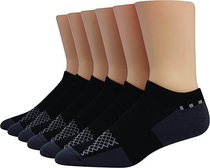 Hanes mens X-temp No Show 6-pair Pack, Available in Big & Tall Performance Sock, Black/Grey Heel Toe, 6 12 US