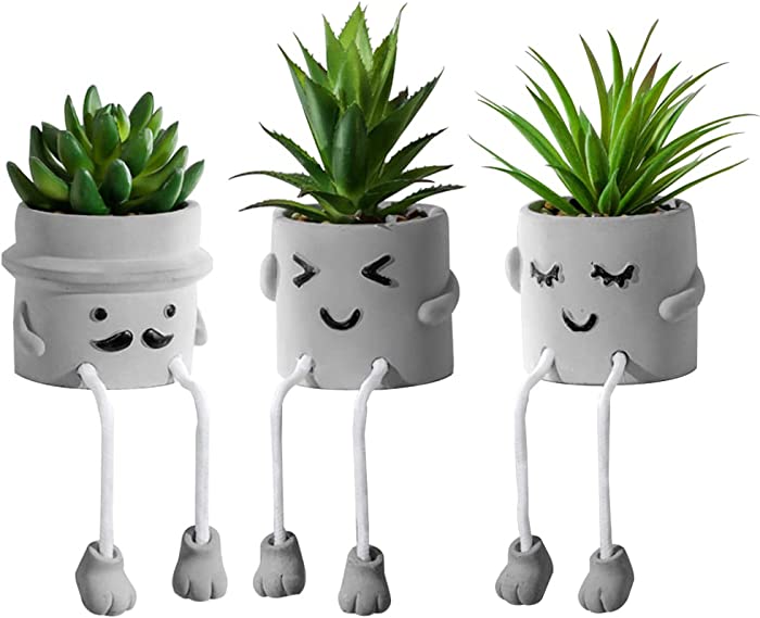 zerzsy 3 PCS Creative Artificial Succulent Plants with Grey Pots, Mini Potted Succulents Decor for Home Decor