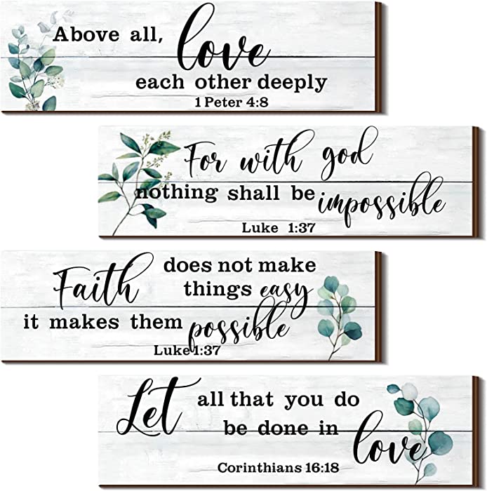 4 Pieces Bible Verses Wall Decor Psalms Scripture Wall Art Wooden Christian Sign Rustic Wall Decor Christian Wall Art Prayer Wall Decor Christian Decorations for Home (Classic Style)
