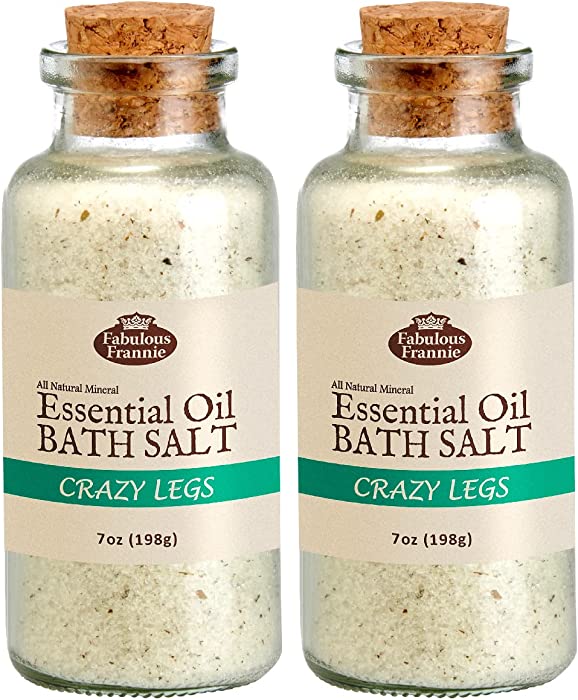 Fabulous Frannie Aromatherapy Crazy Legs Essential Oil Mineral Bath Salt 2pk/7oz each made with Lemon, Peppermint, Lemongrass, Frankincense & Cypress Pure Essential Oils.