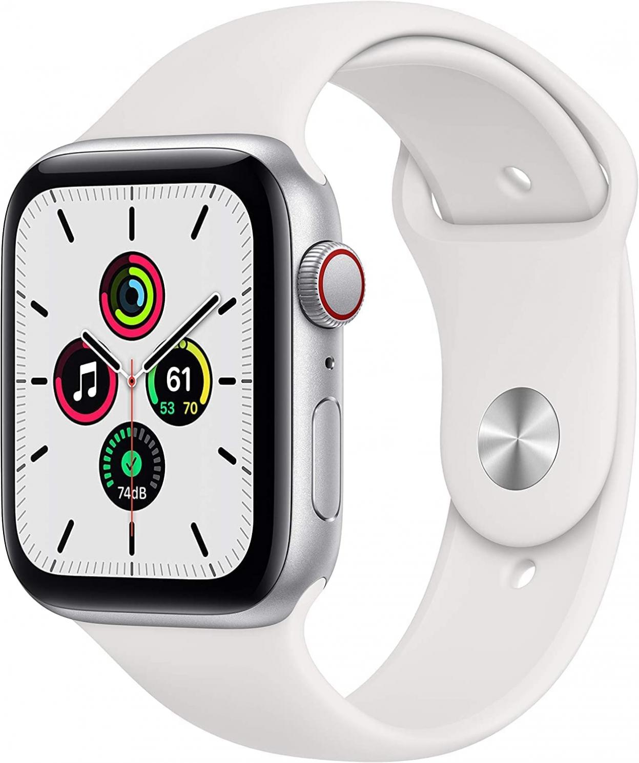 Apple Watch SE (GPS + Cellular, 40mm) - Silver Aluminum Case with White Sport Band (Renewed)