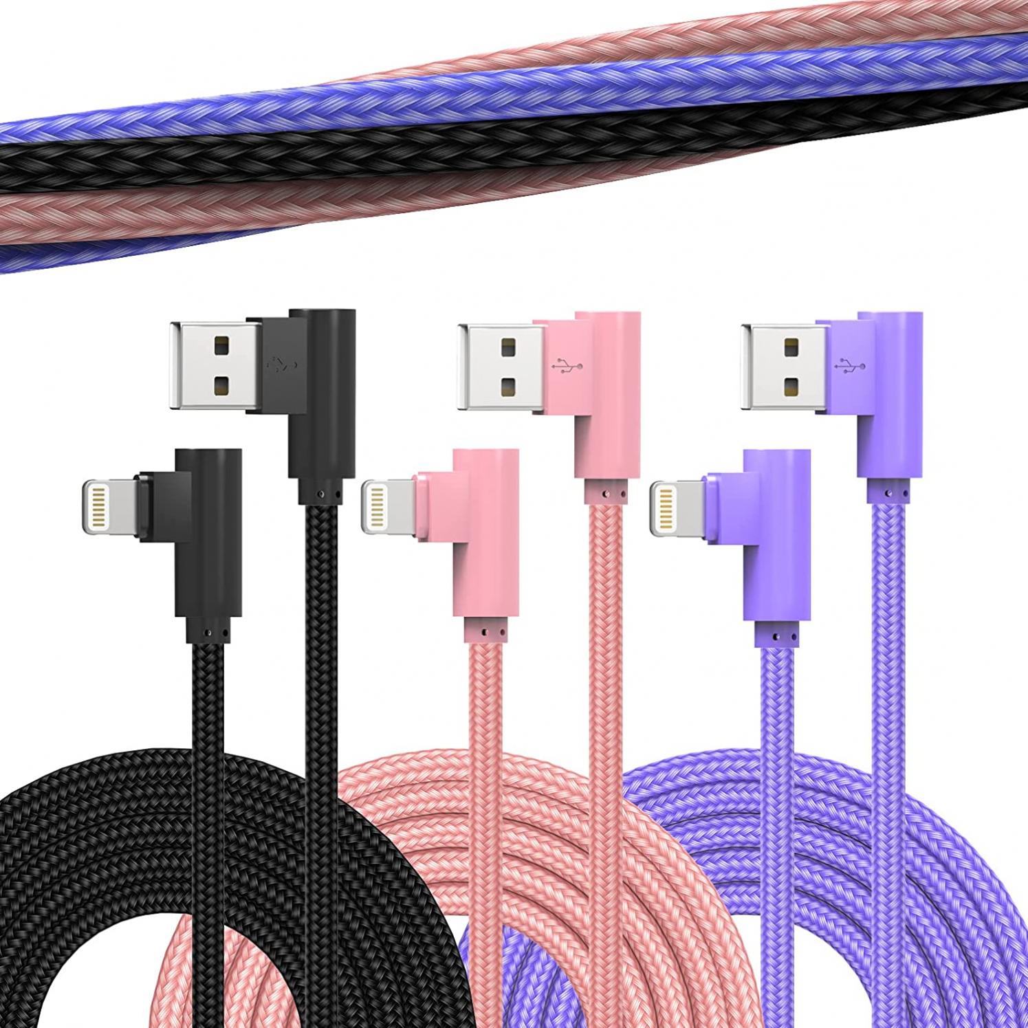 iPhone Charger Cord 3ft,90 Degree iPhone Charger Fast Charging MFi Certified iPhone Cable,Right Angle Nylon Braided Lightning Cable for iPhone 14/13/12/11/X/Max/8/7/6/6S/5/SE/Plus/iPad/iPod(3Feet)