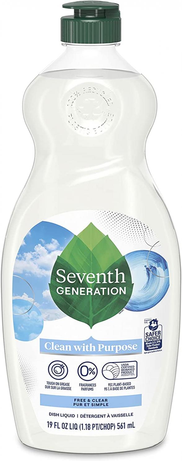 Seventh Generation Dish Liquid Soap Dishwashing Soap Free & Clear Liquid Soap Dish Soap for Sensitive Skin 19 oz