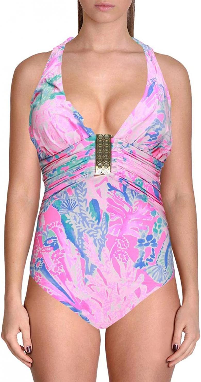 Lilly Pulitzer Womens Printed Halter One-Piece Swimsuit