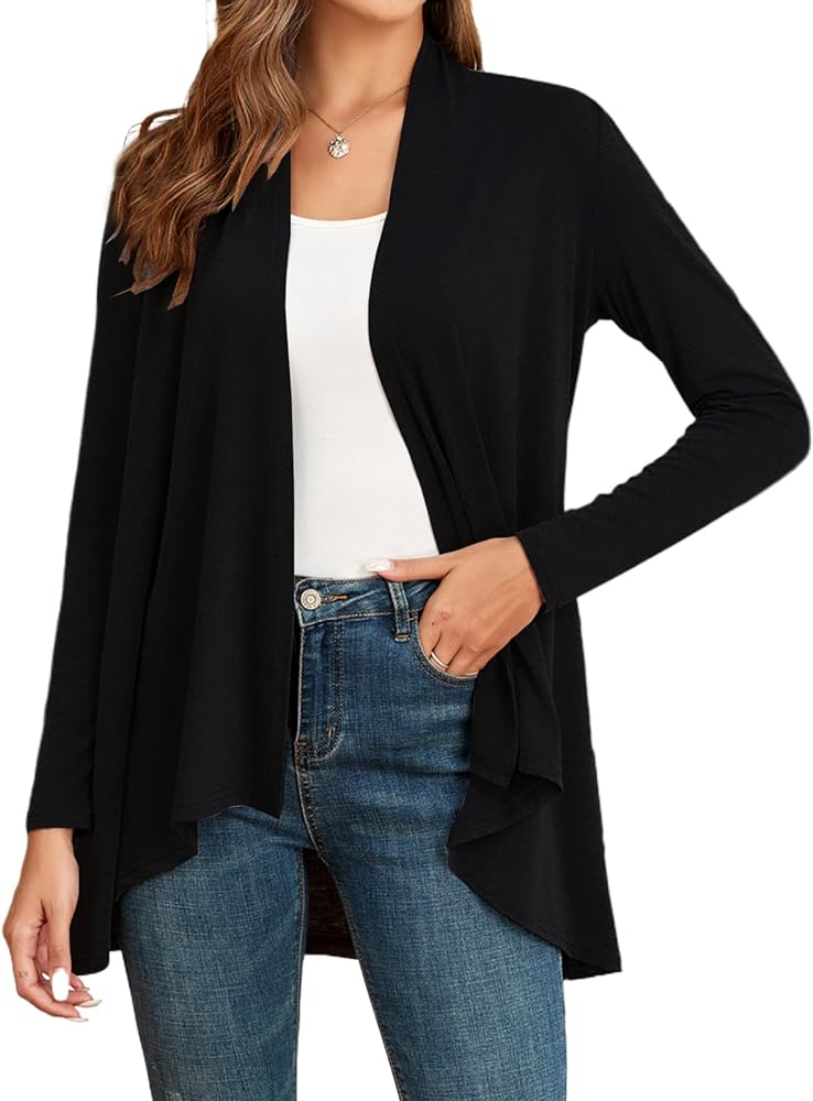 Women's Open Front Casual Long Sleeve Lightweight Drape Cardigans Sweater Duster with Pockets (S-3XL)
