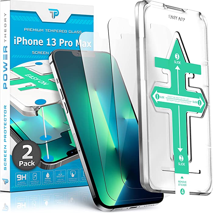 Power Theory Screen Protector for iPhone 13 Pro Max [2-Pack] with Easy Install Kit [Premium Tempered Glass]