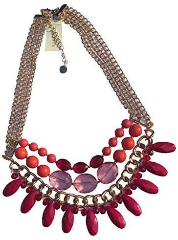 Talbots Red Orange Gold Beaded Necklace