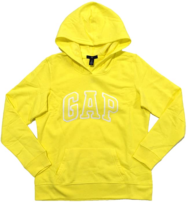 GAP Womens Fleece Arch Logo Pullover Hoodie (Light Yellow, XS)
