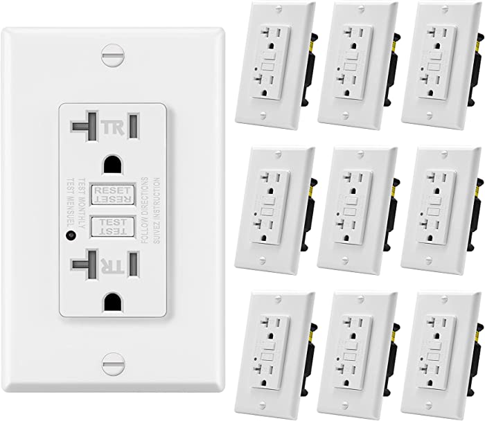 10 Pack - ELECTECK 20 Amp GFCI Outlet, Tamper-Resistant GFI Receptacle with LED Indicator, Wallplate Included, ETL Certified White