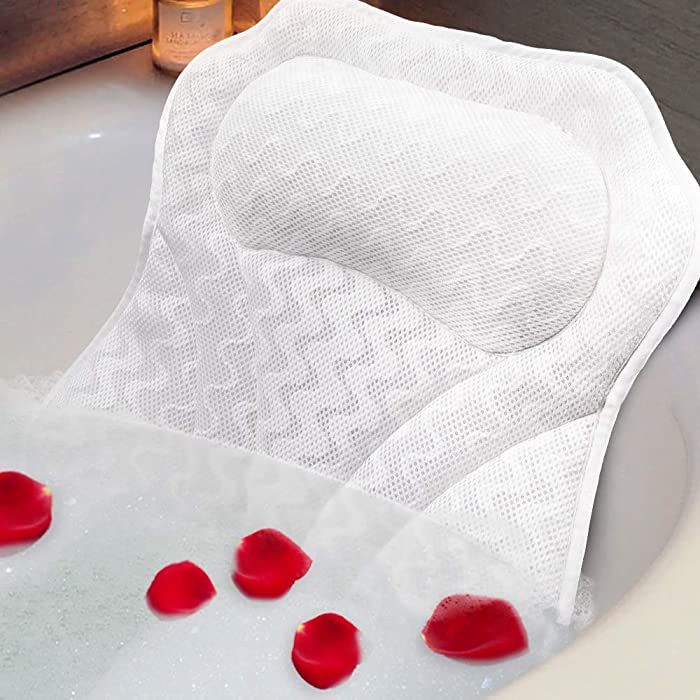 Koopro Luxury Bath Pillow 3D Mesh Spa Bathtub Cushion w/ 6 Strong Suction Cups Comfortable for Shower Bathing Protect Neck Head Shoulder Unisex for Man and Women Breathable Quick Dry Machine Washable