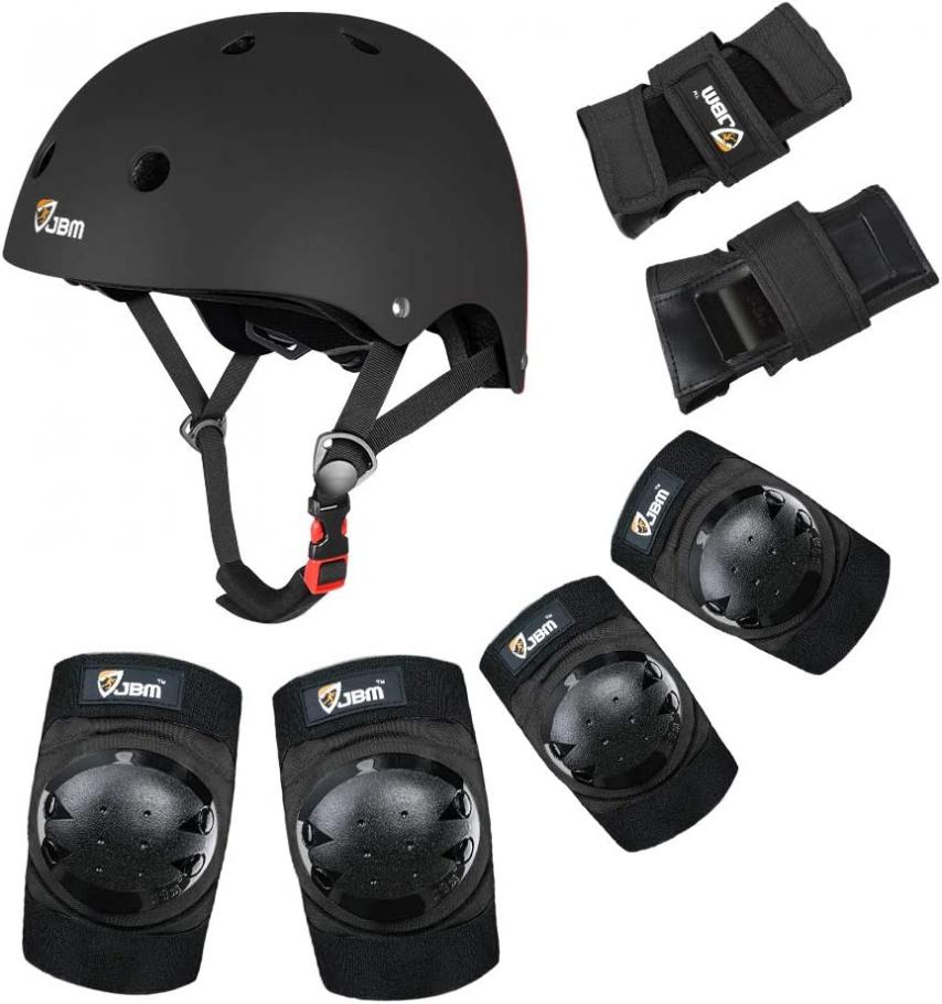 JBM Child & Adults Rider Series Protection Gear Set for Multi Sports Scooter, Skateboarding, Biking, Roller Skating, Protection for Beginner to Advanced, Helmet, Knee and Elbow Pads with Wrist Guards
