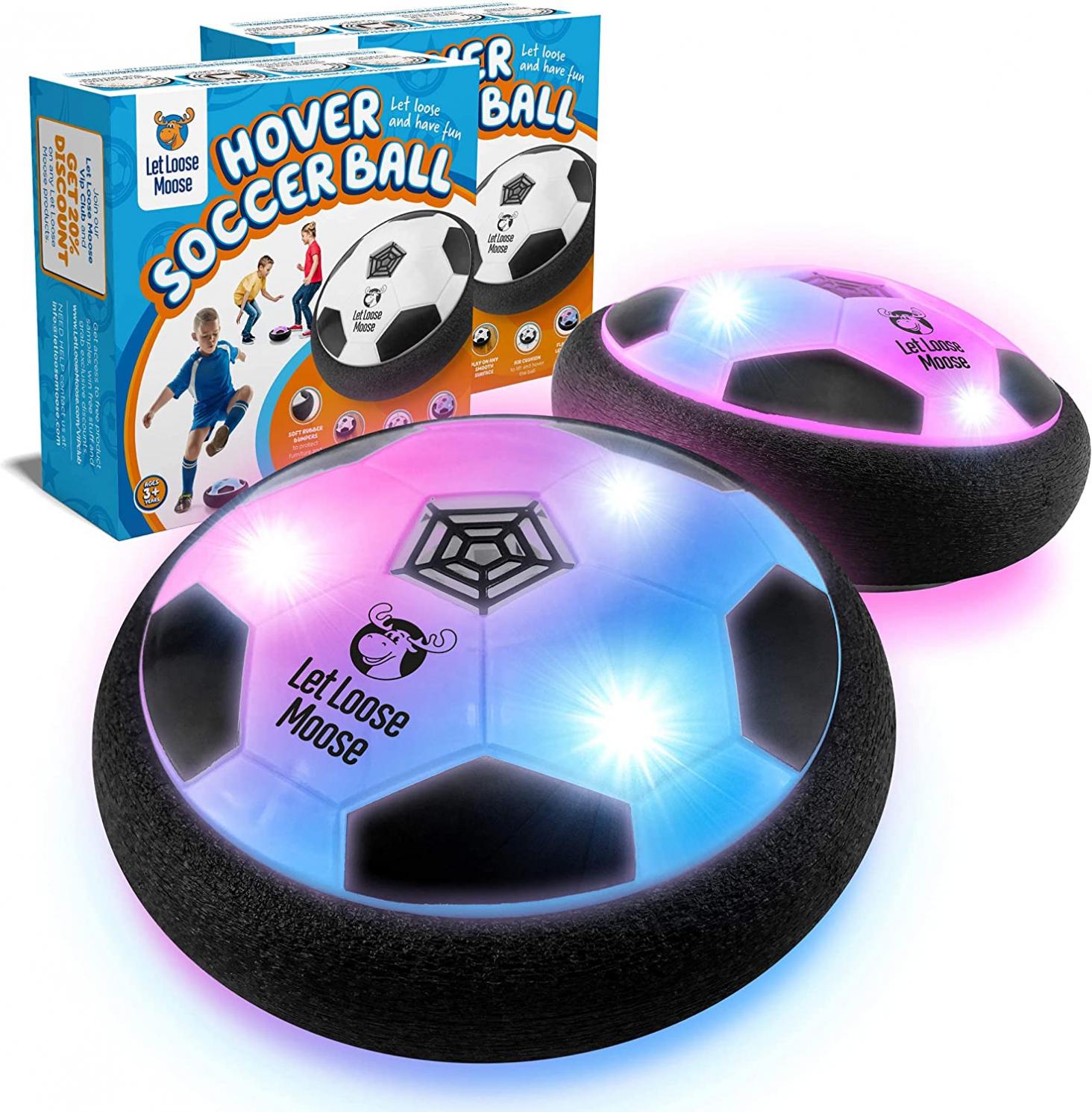 LLMoose Hover Soccer Ball - Set of 2 LED Hover Ball Toys w/ Foam Bumpers - Light Up Indoor Soccer Ball for Rainy Days or Outdoor Play - Soccer Stuff for Boys and Girls - Gifts for Toddlers and Kids