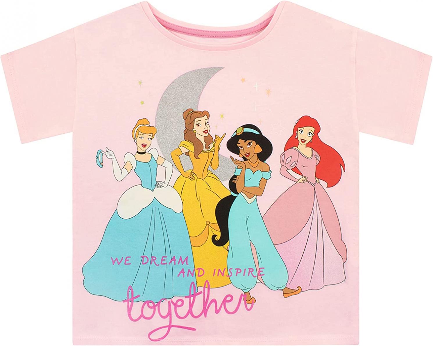 Disney Girls Princess Jasmine, Cinderella, Ariel and Belle T-Shirt Kids Short Sleeve Top Daywear for Kids