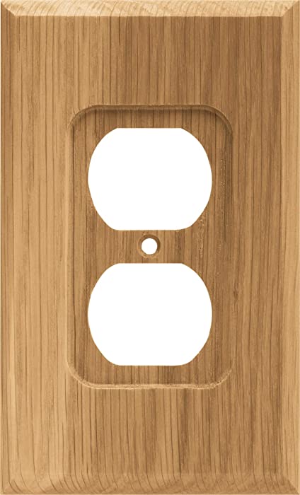 Brainerd 64665 Wood Square Single Duplex Outlet Wall Plate / Switch Plate / Cover, Medium Oak