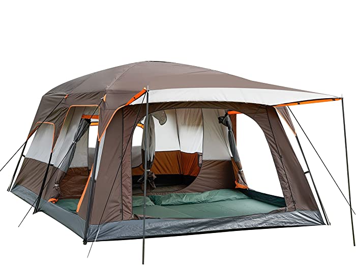 KTT Extra Large Tent 12 Person(Style-B),Family Cabin Tents,2 Rooms,Straight Wall,3 Doors and 3 Windows with Mesh,Waterproof,Double Layer,Big Tent for Outdoor,Picnic,Camping,Family,Friends Gathering.…