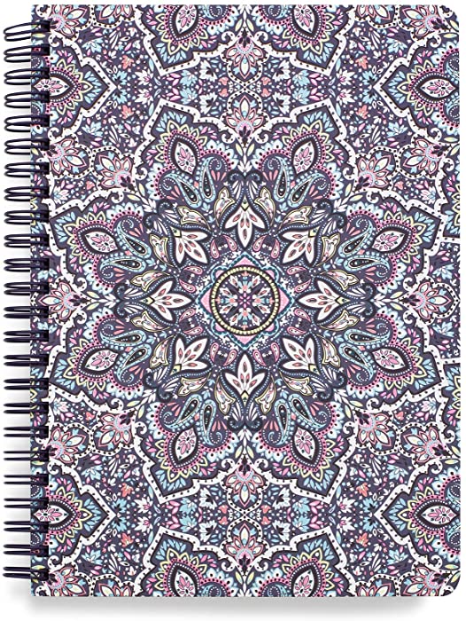 Vera Bradley Mini Spiral Notebook, College Ruled Paper, 8.25" x 6.25" with Pocket and 160 Lined Pages, Bonbon Medallion