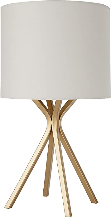 Amazon Brand – Rivet Gold Bedside Table Desk Lamp with Light Bulb - 18 Inches, Linen Shade