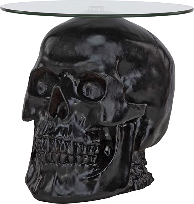 Design Toscano Lost Souls Gothic Skull Glass-Topped Table, Black