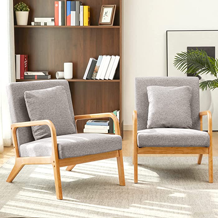 WACASA Mid-Century Modern Accent Chair,Fabric Lounge Boho Side Chair for Living Room Bedroom, Reading Armchair (2, Classic Grey)