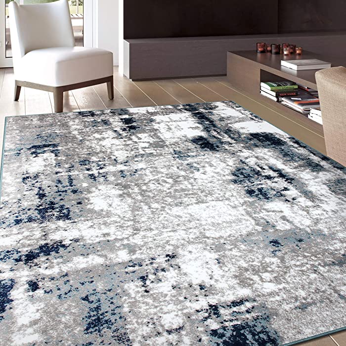 Rugshop Contemporary Abstract Distressed Area Rug 7'10" x 10' Blue