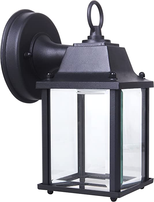 LIT-PaTH Outdoor LED Wall Lantern, Wall Sconce as Porch Lighting Fixture, 5000K Daylight White, 9.5W (75W Equivalent) , 800 Lumen, Aluminum Housing Plus Glass, Outdoor Rated (1-Pack)