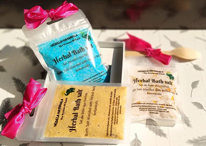 VÉDELA Naturals -Bath Salt | Ylang -Ylang | Lavender| Tea Tree| set of 3 bath salts in gift box | Gift box|