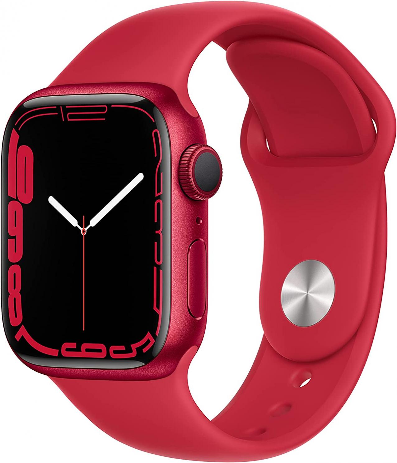 Apple Watch Series 7 (GPS, 41MM) - Red Aluminum Case with Red Sport Band (Renewed)