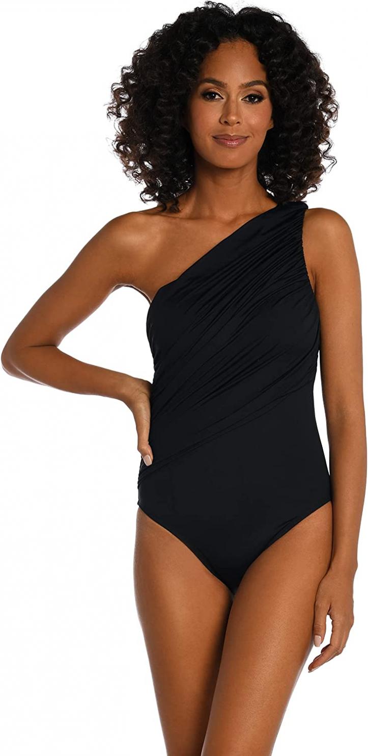Shirred One Shoulder One Piece Swimsuit